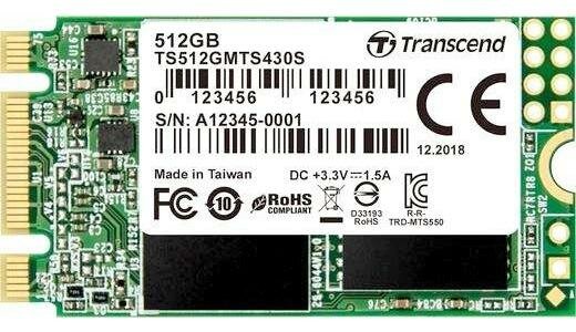 Твердотельный накопитель SSD M.2 512 Gb Transcend TS512GMTS430S Read 550Mb/s Write 480Mb/s 3D NAND TLC