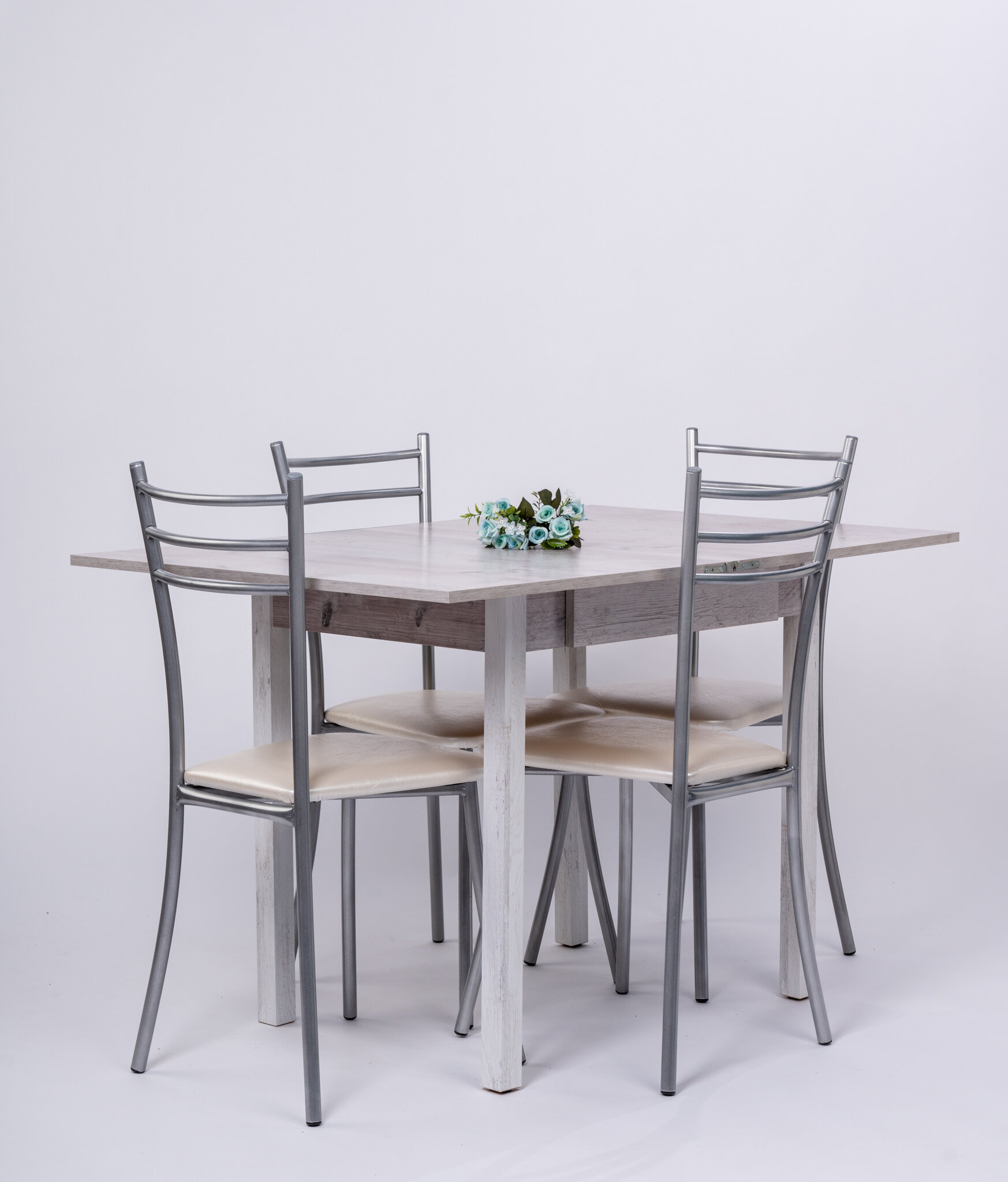 Обеденная группа с 4 стульями, стол с ящиком 80х120 Финдус, стулья Хоко жемчужный - фотография № 3