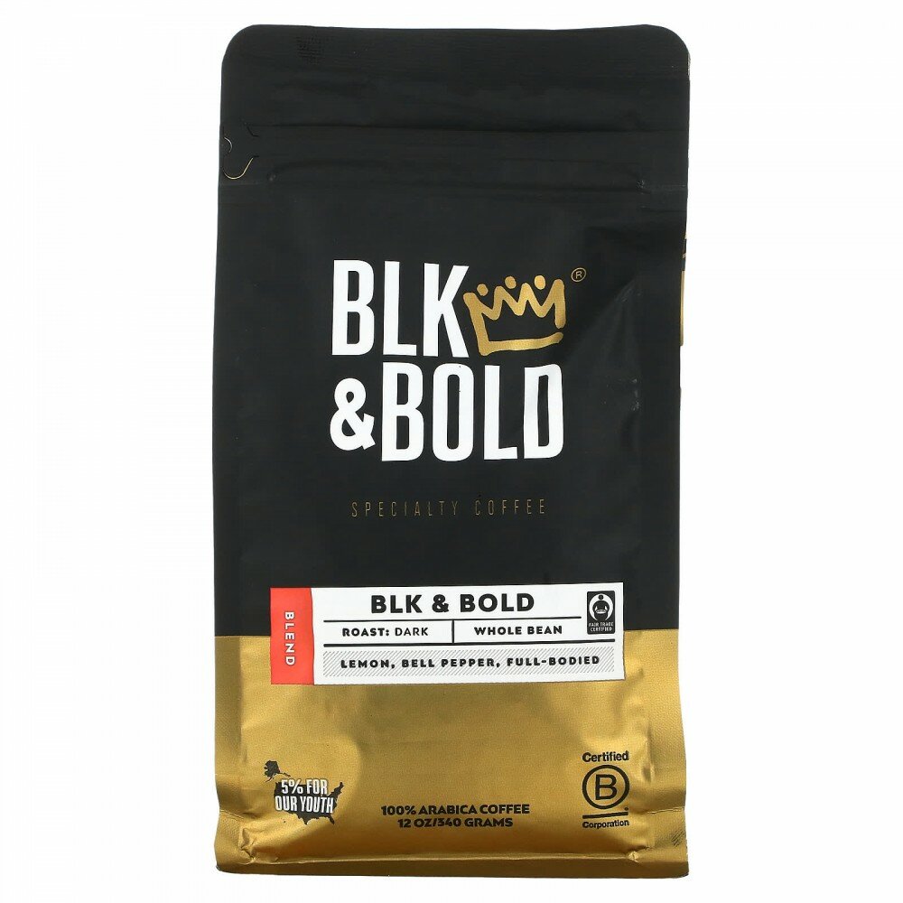 BLK & Bold, Specialty Coffee, Цельные зерна, темные, черные и жирные, 12 унций (340 г) - фотография № 1