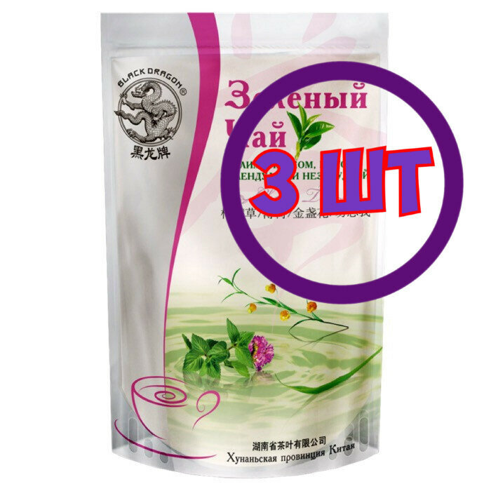 Чай зеленый листовой Черный Дракон с лимонником, мятой, календулой, 100 г (комплект 3 шт.) 0721066
