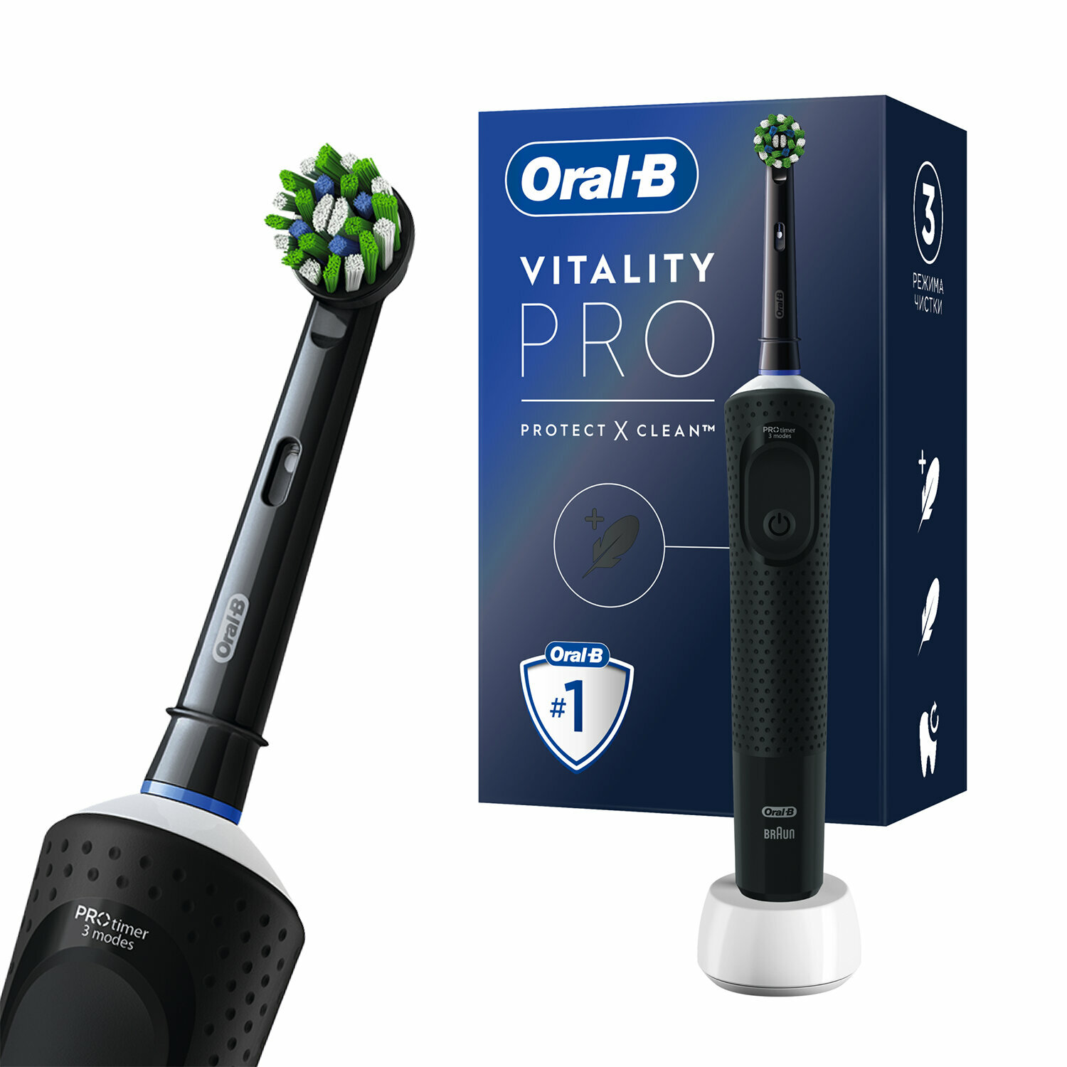 Зубная щетка электрическая ORAL-B (Орал-би) Vitality Pro, черная, 1 насадка - фотография № 1