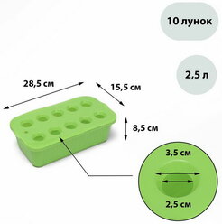 Ящик для выращивания зелёного лука, 29 x 16 x 8.5 см, 2.5 л, 10 лунок, зелёный