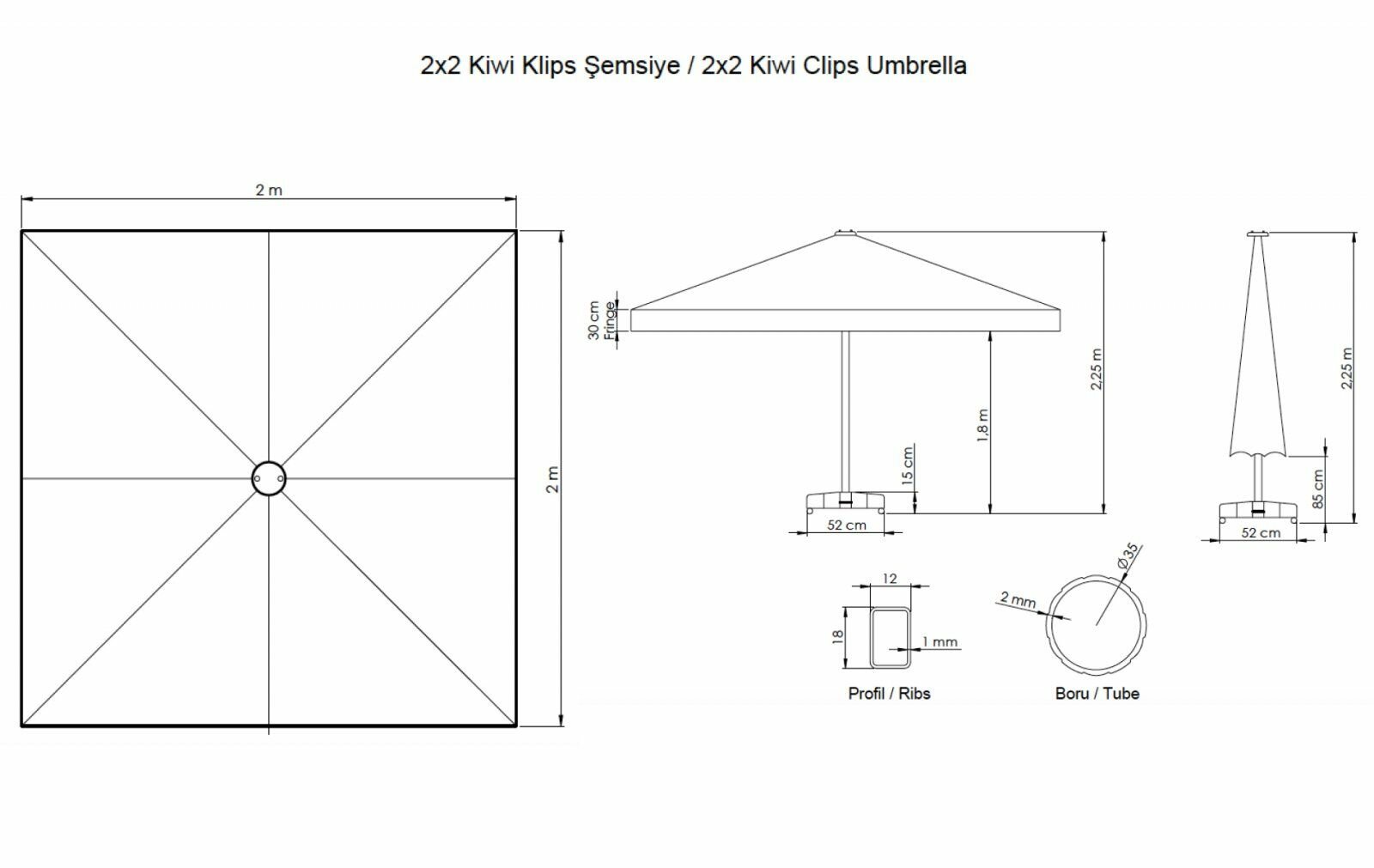 Зонт профессиональный ReeHouse Kiwi 2000х2000 Бежевый - фотография № 3