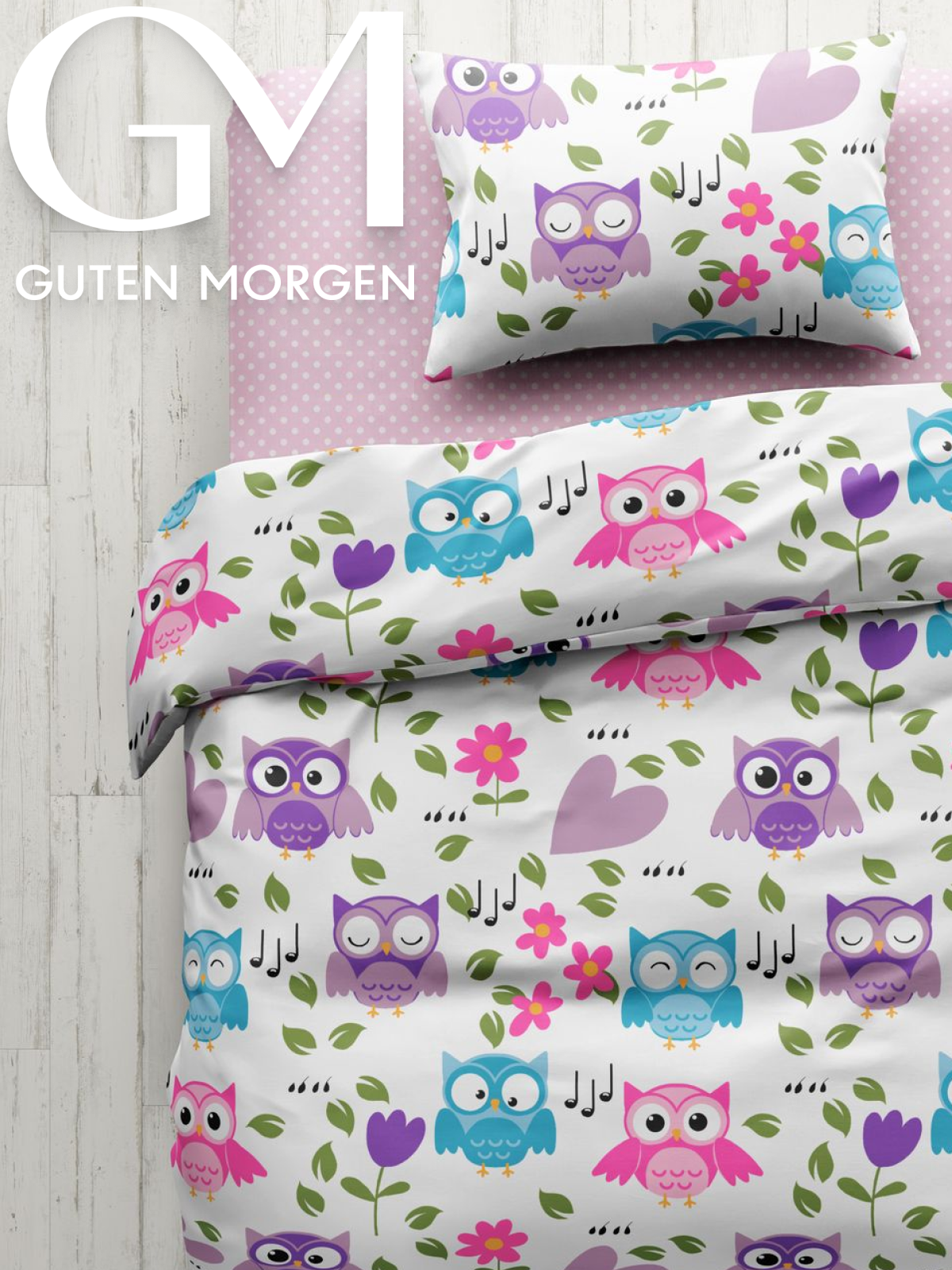 Комплект постельного белья для детей Guten Morgen Бязь рис.1067 Funny owls 15 сп. с 1 нав.70х70 см