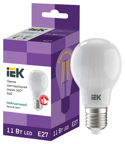 Лампа IEK серия 360, Led, A60, матовая, 11вт, 230В, 4000К, E27 Llf-a60-11-230-40-e27-fr .