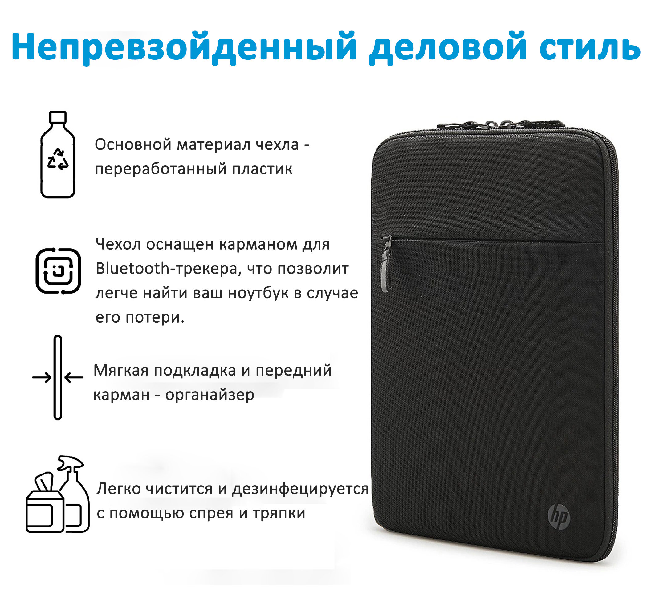 Защитный чехол для ноутбука 141" дюймов HP Renew Business Laptop Sleeve 3E2U7AA c защищенныv карманом для банковских карт черный