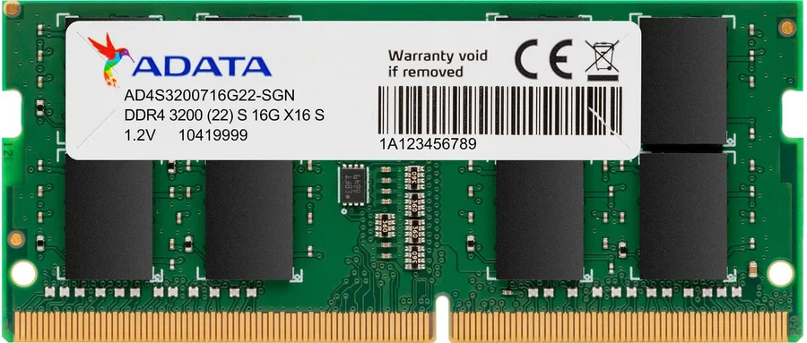 Оперативная память A-Data DDR4 - 16ГБ 3200, SO-DIMM, Ret AD4S320016G22-RGN