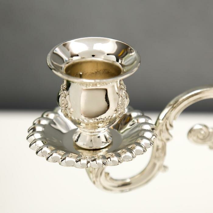 Подсвечник металл на 3 свечи "Медальон" серебро 26х26х9,2 см - фотография № 2