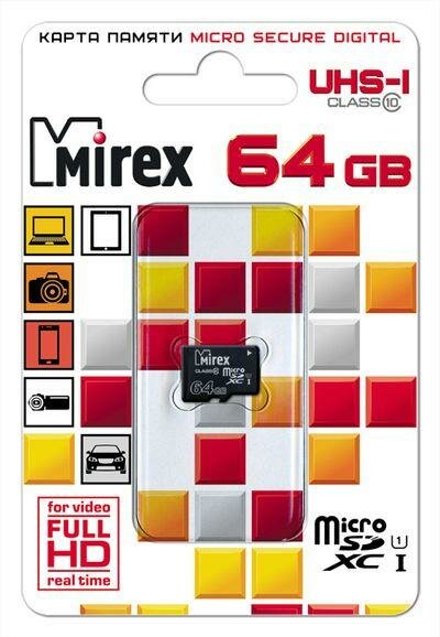 Флеш карта microSD 64GB Mirex microSDXC Class 10 UHS-I 13612-MC10SD64