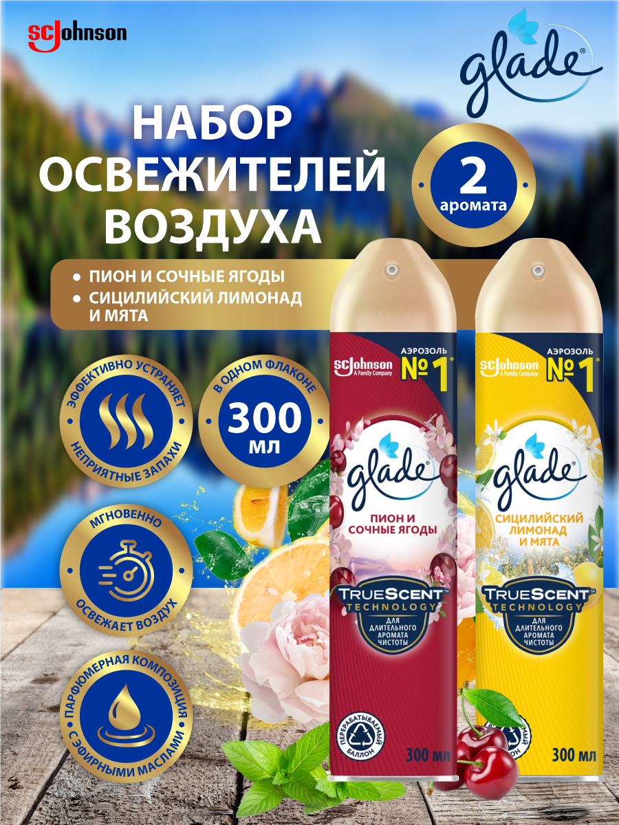 Набор Освежителей воздуха GLADE Пион и сочные ягоды 300 мл. + Цитрусовый 300 мл.