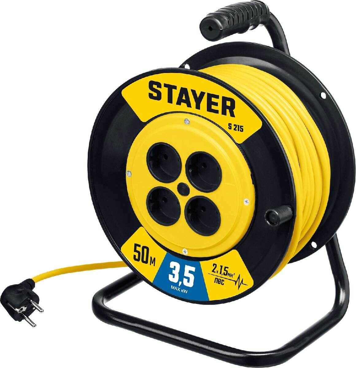 Силовой удлинитель на катушке STAYER ПВС 2х1.5 50м 3500Вт, S 215 (55072-50)