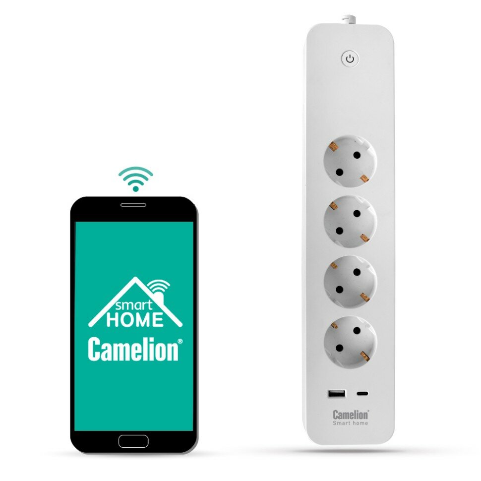 Camelion Smart Home SZD/SH/4х1,5/WIFI (Сетевой фильтр 4гн.1,5м.,16A 4000В, USB+Type-С, WiFi+Счетчик) - фотография № 4