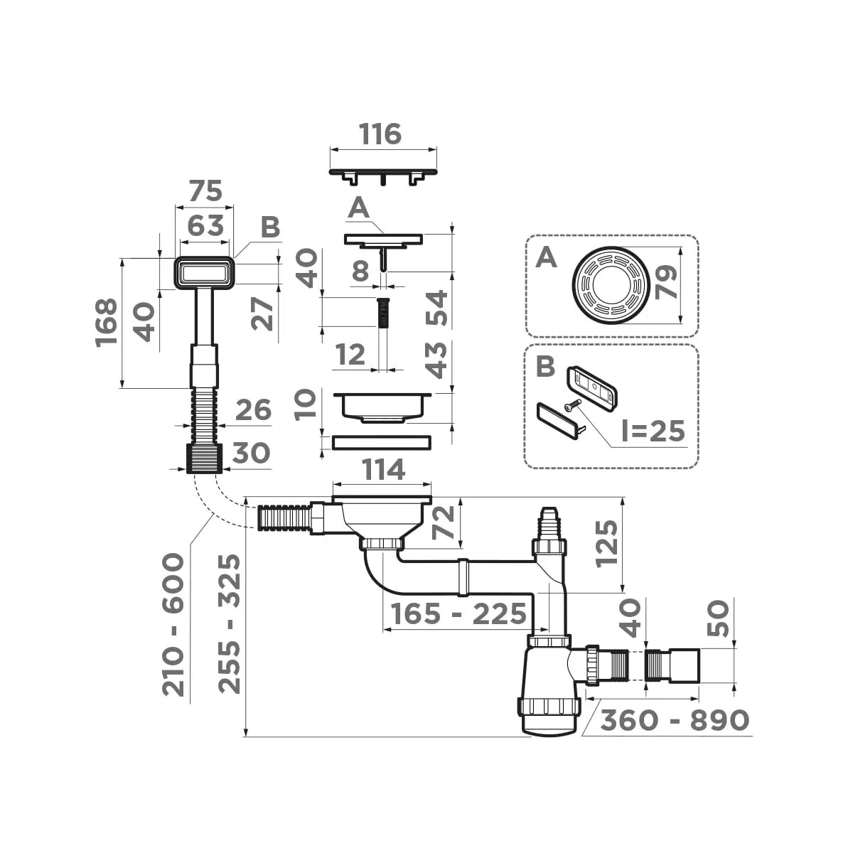 Арматура для одночашевых моек Omoikiri WK-1C-GM (4956474) с прямоугольным переливом и декоративным элементом для корзины, вороненая сталь - фотография № 2