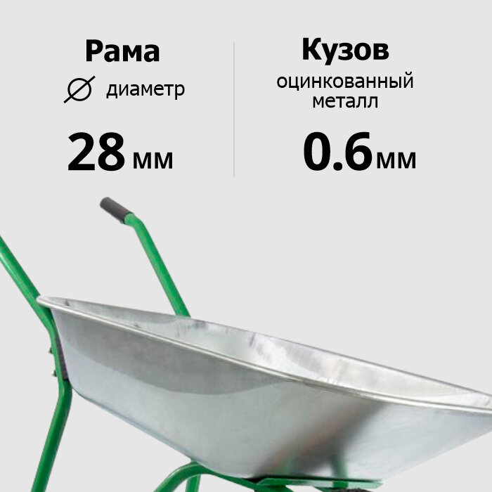 Тачка садовая 'чибис' 65л/120кг (1 пневмоколесо 3.00-8 оц кузов 0,6 мм разбор рама) 6204 - фотография № 2