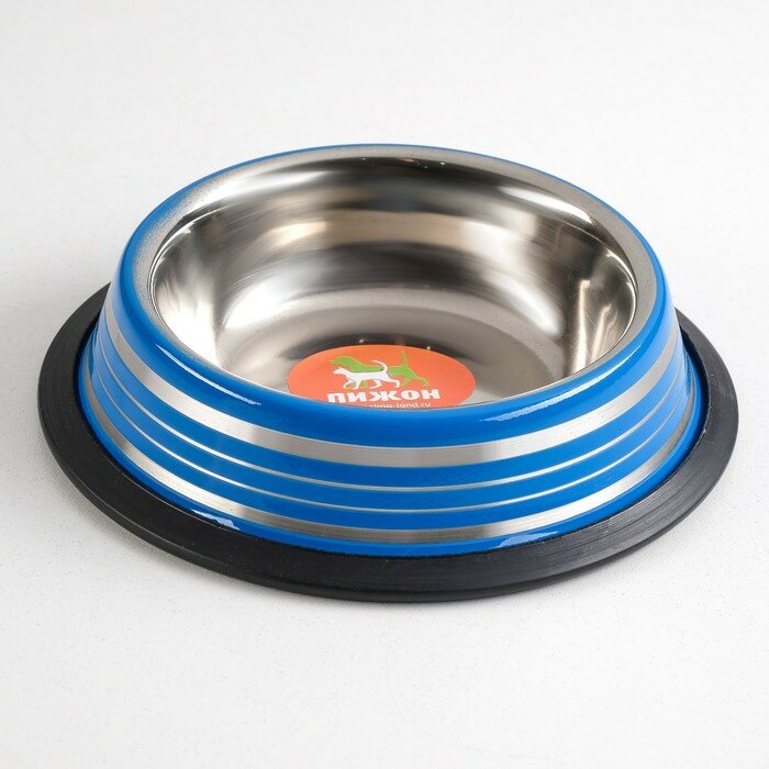 фото Миска с нескользящим основанием цветная с полосками, 230 мл, синяя