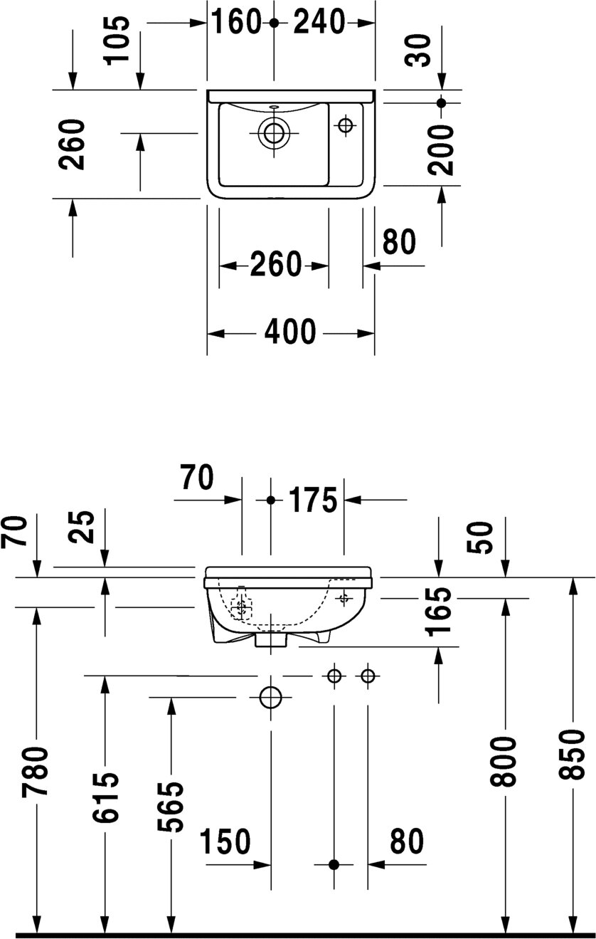 Рукомойник DURAVIT STARCK 3 400х260х165 антигряз. покр., отв. под смес.справа, перелив 07514000001 - фотография № 3