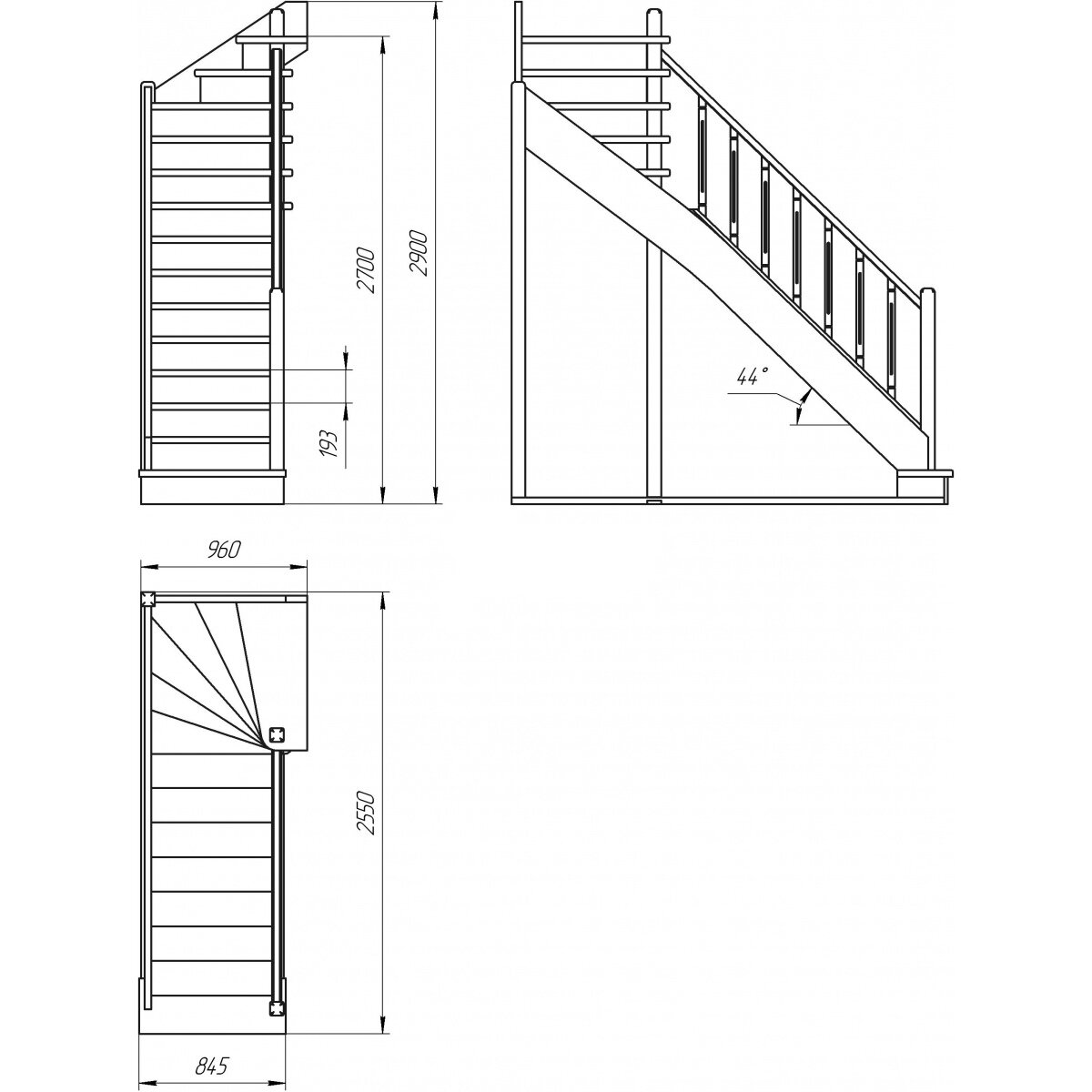 Деревянная межэтажная лестница ЛЕС-215 - фотография № 3