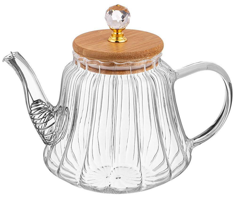 Чайник заварочный стеклянный Agness / Агнесс Kristall прозрачный с фильтром 840мл / заварник / посуда для чая