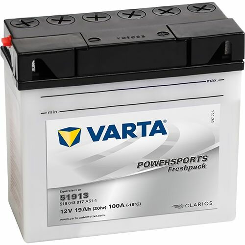 Мото аккумулятор VARTA Powersports Freshpack 51913 12V 19Ah 240А (185x80x170) обр. пол. 519 013 010 сухозар.