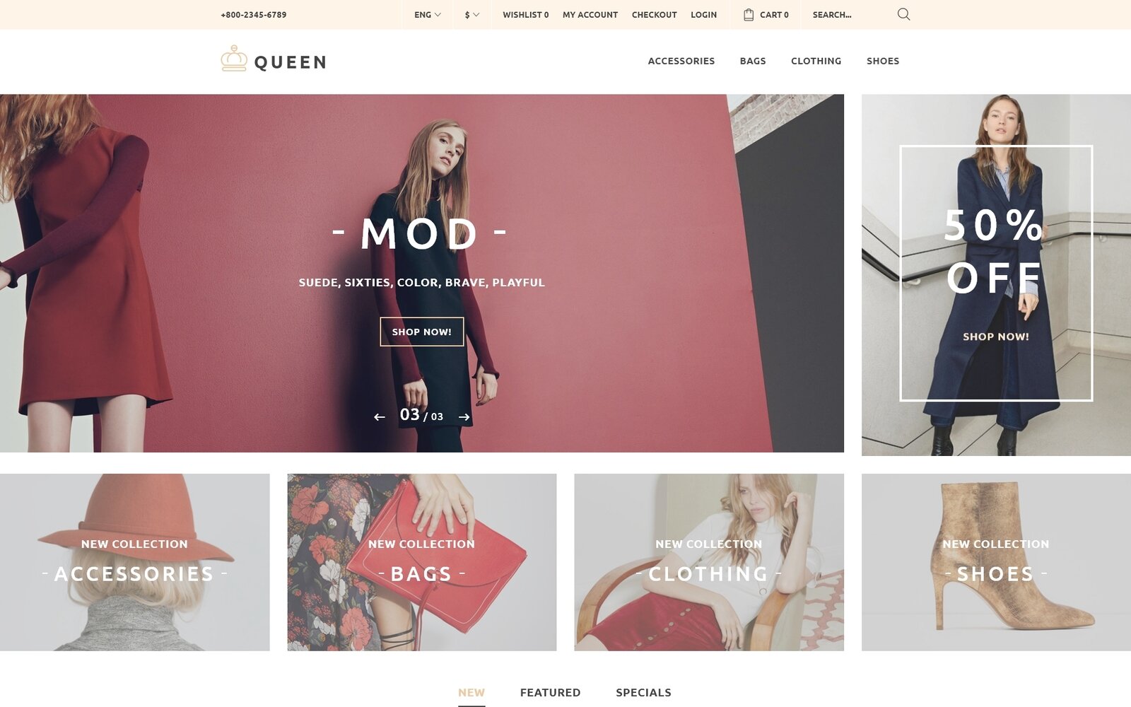 Queen - Fashion Store Шаблон OpenCart