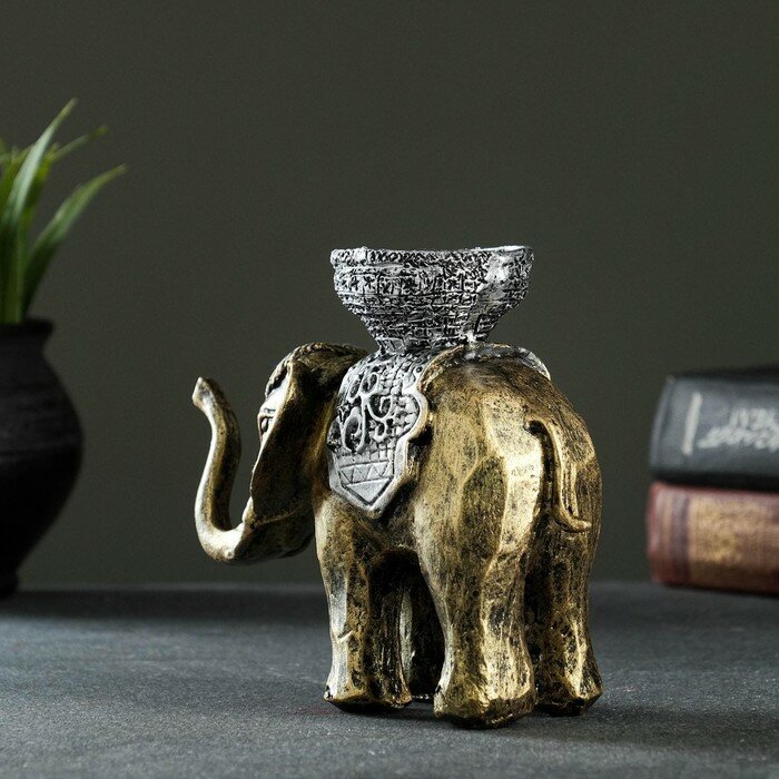 Подсвечник "Слон", золотой 13х19 см, для свечи d=4 см - фотография № 6