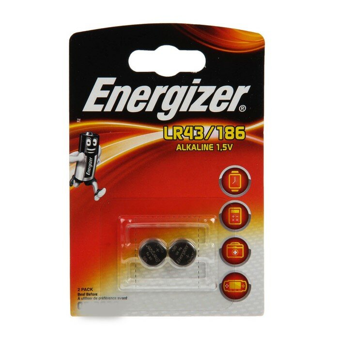 Батарейки Energizer Батарейка алкалиновая Energizer, LR43 (186)-2BL, 1.5В, блистер, 2 шт.