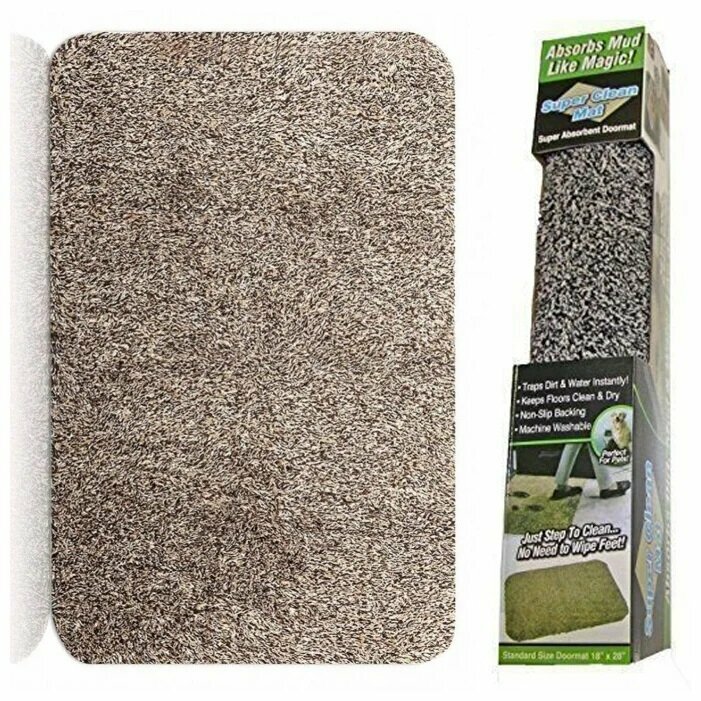 Супервпитывающий придверный коврик Clean Step Mat, коричневый - фотография № 1