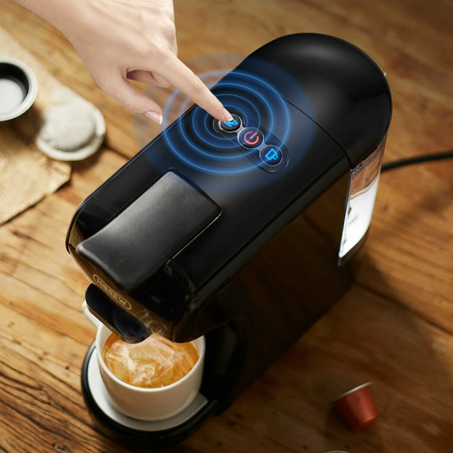 Кофемашина капсульная 4 в 1 NESPRESSO/DOLCEGUSTO/чалды/молотый HIBREW H1A, 1450 Вт, объем 0,7 л, черная - фотография № 7