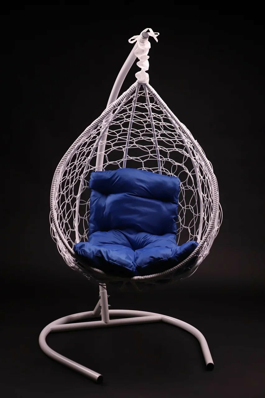 Подвесное кресло 185х95х65 ( ВхШхГ ) см, Gentelman белый с синей подушкой - фотография № 5