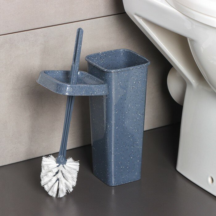 Комплект для туалета: ёршик с подставкой Spin&Clean STONE, темный камень - фотография № 4