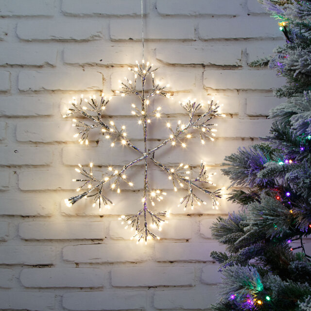 Kaemingk Светодиодная снежинка Lausanne Silver 48 см 192 теплых белых LED лампы с мерцанием IP44 9493481