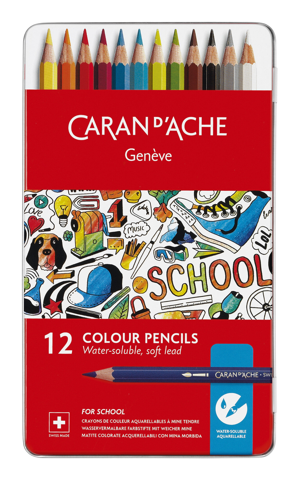 Карандаши Carandache School Line 1290.312, шестигранный, дерево, коробка металлическая, 12шт