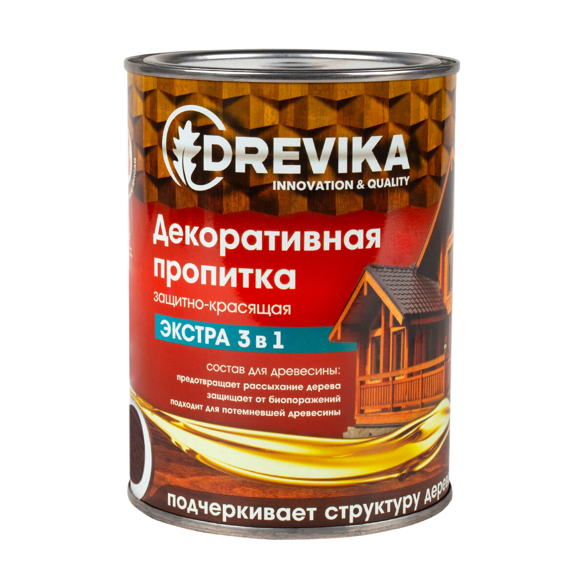 Декоративная пропитка для дерева Drevika Экстра 3 в 1 полуматовая 08 л орех