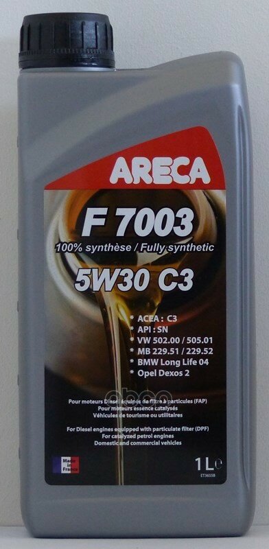 Areca Areca F 7003 5W30 (1L)_Масло Моторное! Синтacea C3/C2,Api Sn/Cf, Mb229.51, Mb229.52 Opel Gm Dexos2