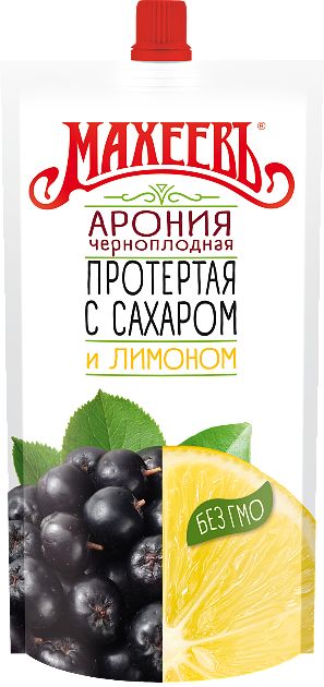 Арония черноплодная Махеевъ протертая с сахаром и лимоном дой-пак 300г