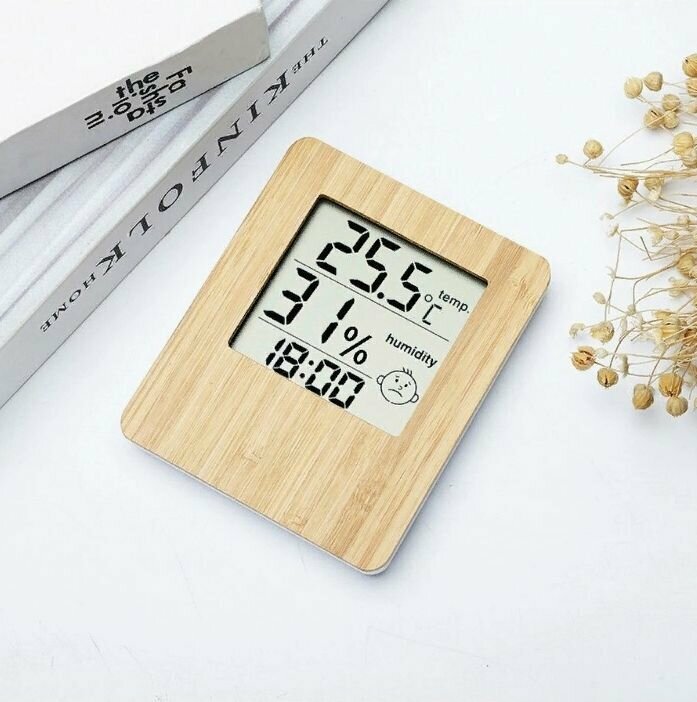 Часы, будильник настольный с термометром и гигрометром C-4 (бамбук) - фотография № 2