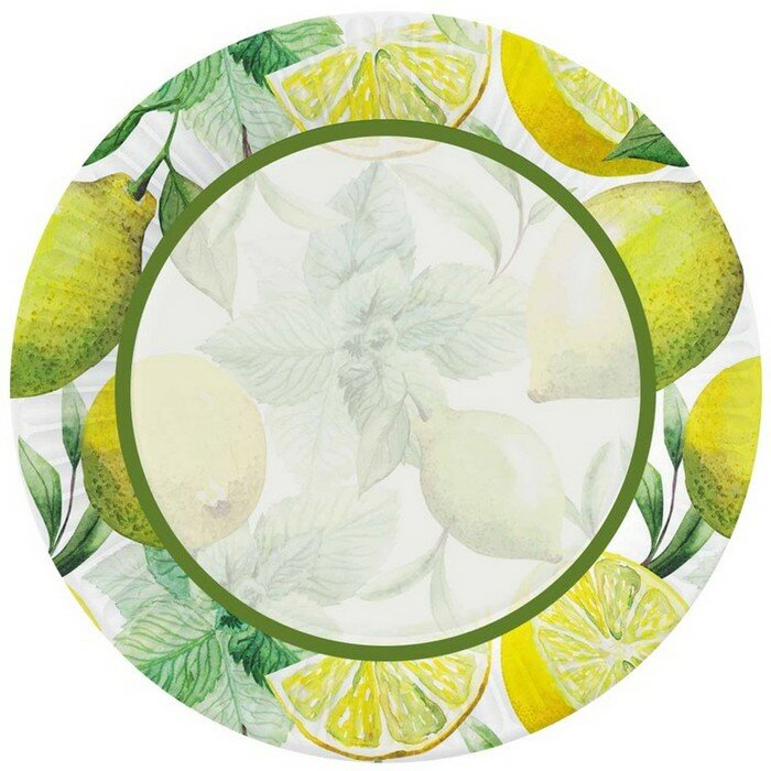 Набор бумажных тарелок «Лимоны», в т/у плёнке, 6 шт, 23 см - фотография № 1
