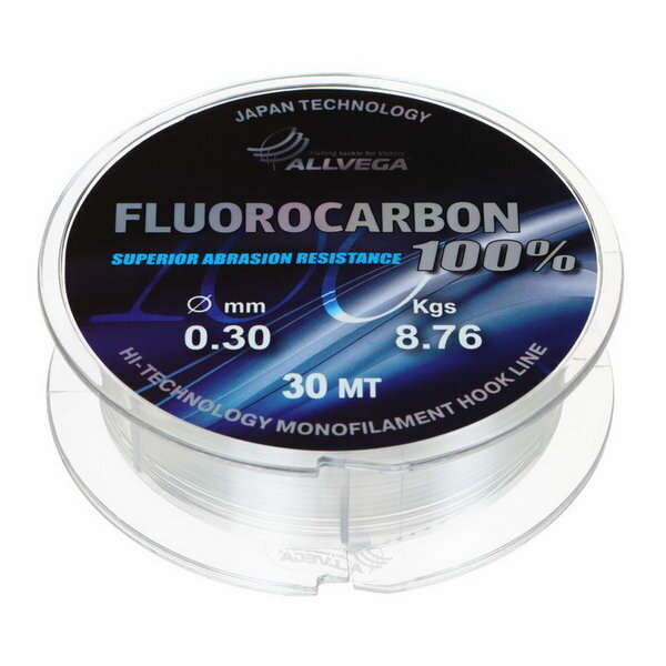 Леска монофильная ALLVEGA "FX Fluorocarbon 100%" 30м 030мм 876кг флюорокарбон 100%