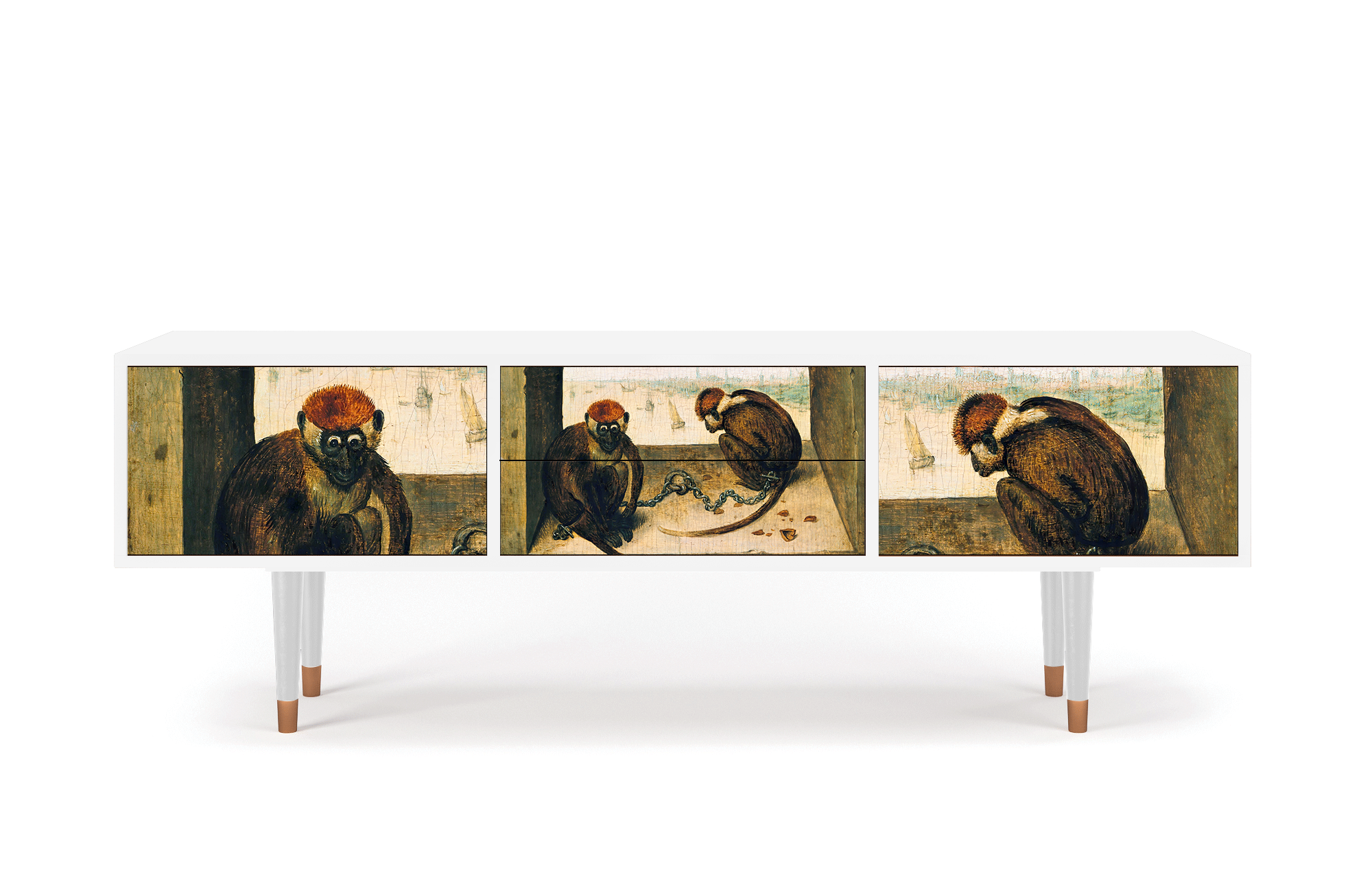 ТВ-Тумба - STORYZ - T4 Two Monkeys by Pieter Bruegel the Elder, 170 x 59 x 48 см, Белый - фотография № 2