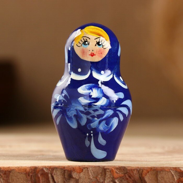 Матрёшка «Гжель», синее платье, 5 кукольная, 10 см - фотография № 3