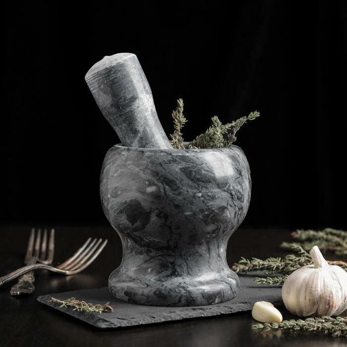 фото Ступка с толкушкой «Мрамор», из натурального камня