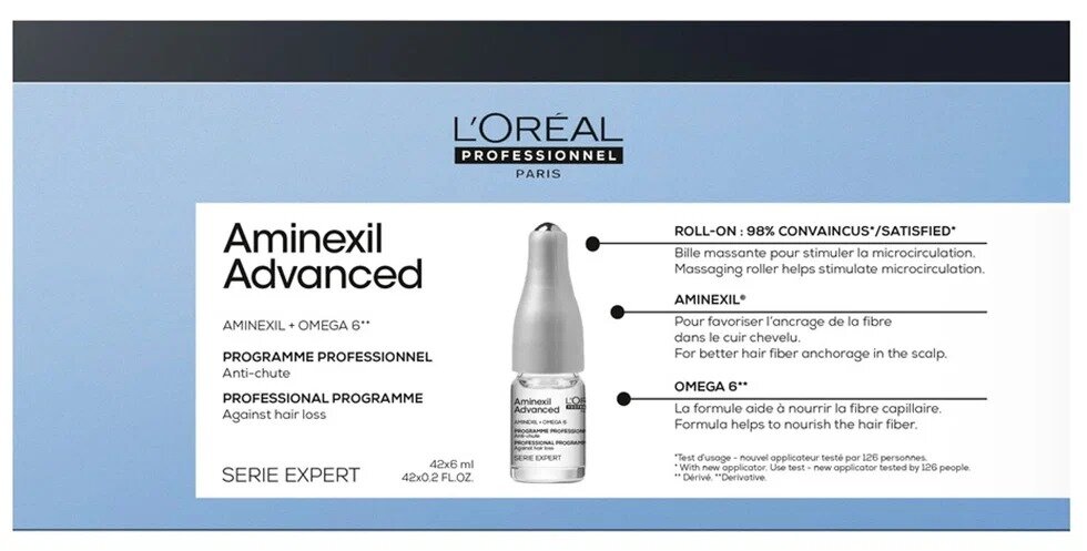 Ампулы для волос от выпадения L'Oreal Professional Aminexil Advanced с роликовым аппликатором 42 шт по 6 мл