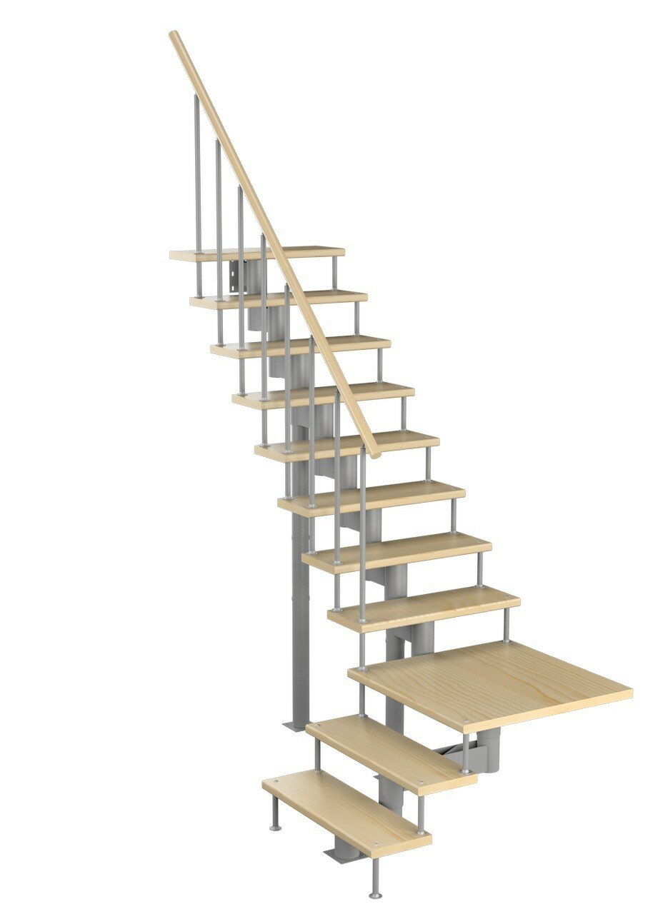 Модульная лестница Статус 225 (h 2475-2585, Серый, Сосна, Нержавеющая сталь) - фотография № 1