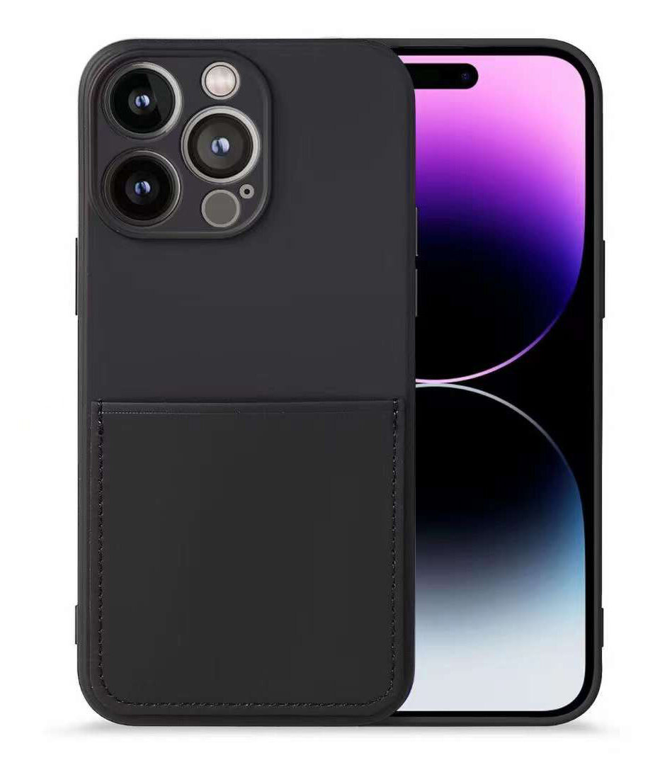 Чехол силиконовый для iPhone 14 Pro Max (6.7) с карманом для карты с защитой камеры черный