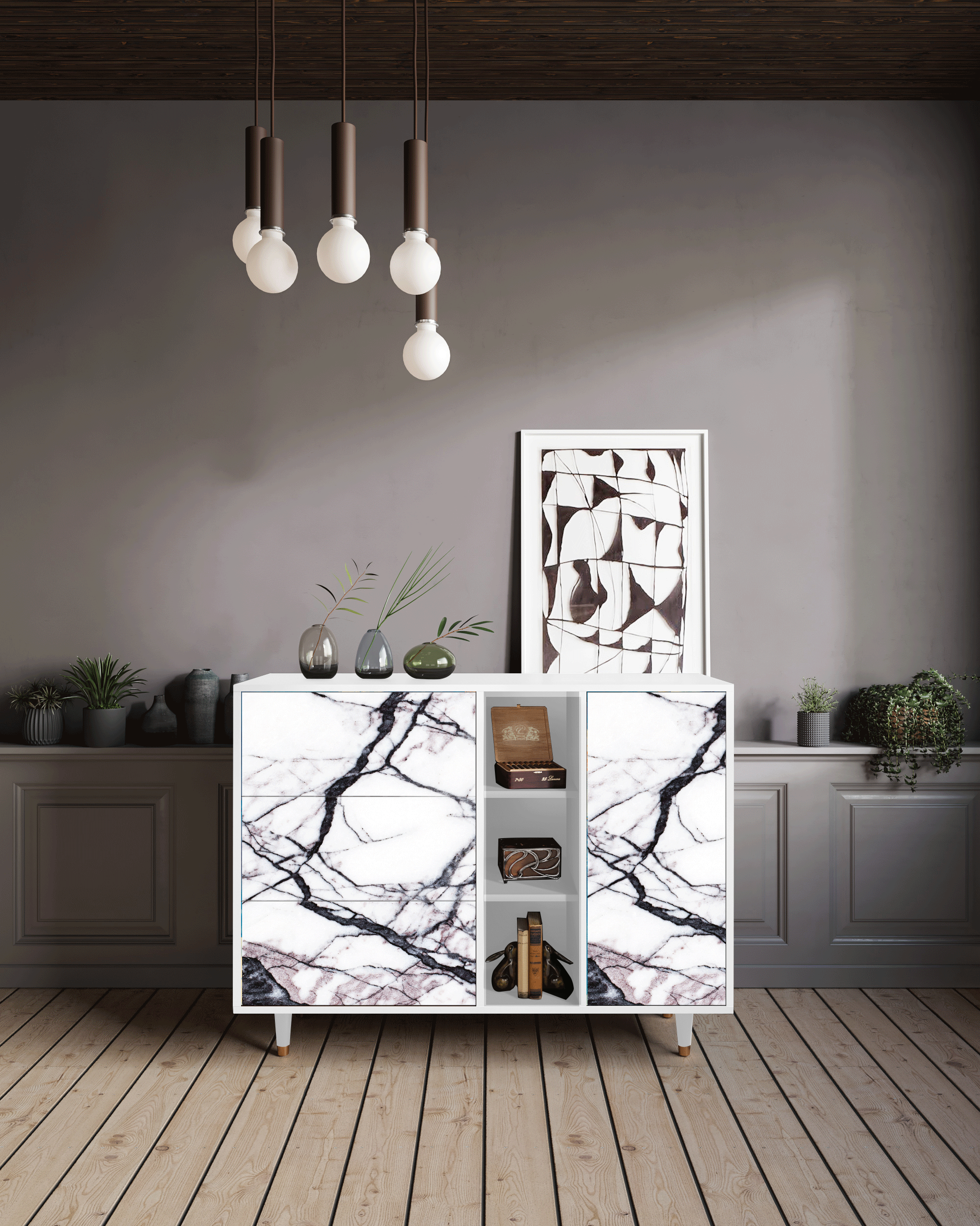 Комод - STORYZ - BS2 Raven Marble, 125 x 97 x 48 см, Белый - фотография № 1