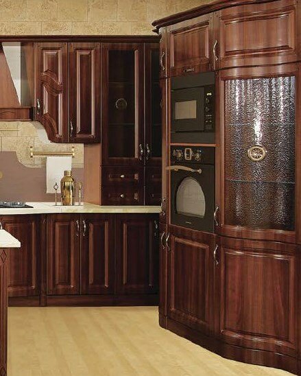 Шкаф под духовку гнутый с витражом «Nova» 1720 мм цвет "орех"/"ваниль"