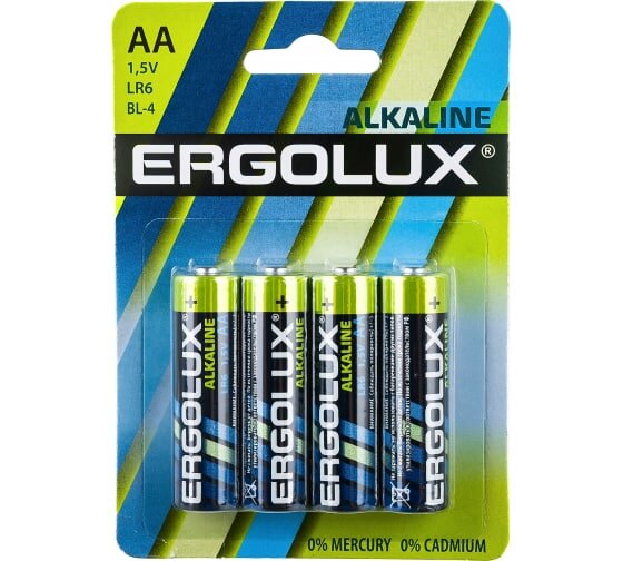 Батарейки Ergolux LR6, АА Alkaline АА 1,5 В BL-4 4шт(1уп)