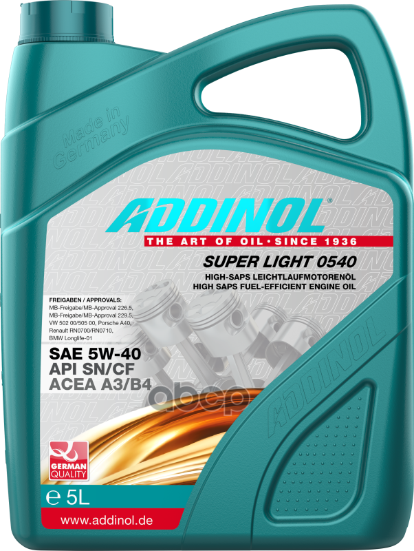 ADDINOL 4014766241313 Моторное Масло Addinol Super Light 0540 Sae 5w-40 (5л)