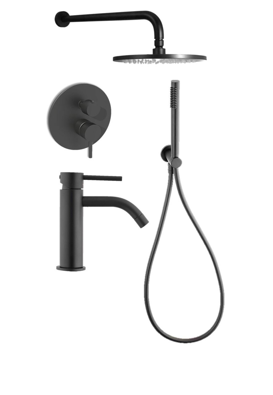 Комплект KITLIG018NO071 со смесителем для раковины LIG071NO, смеситель для душа LIG018NO на 2 выхода, душ 225мм, LIGHT, черный матовый Paffoni