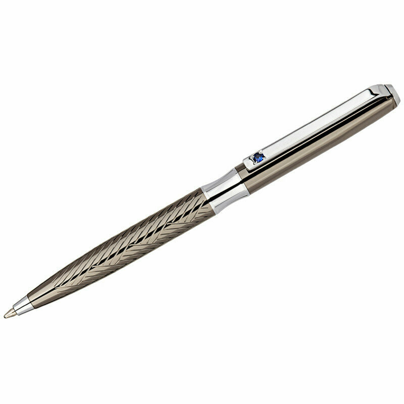 Ручка шариковая Delucci "Taglia" синяя 1,0мм, корпус оружейный металл/серебро, с кристалл, подарочная упаковка, 271140
